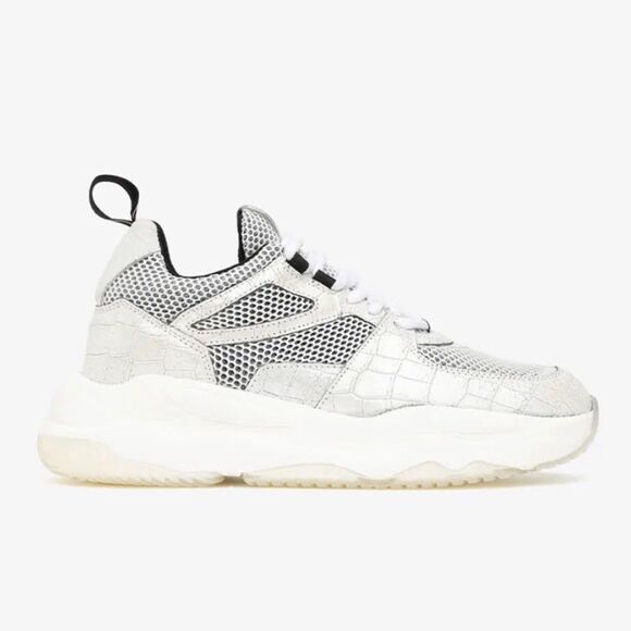 P448 Luke White Zebra Chunky Trainers Dad Sneakers Mesh & Iridescent Leather - Picture 3 of 10